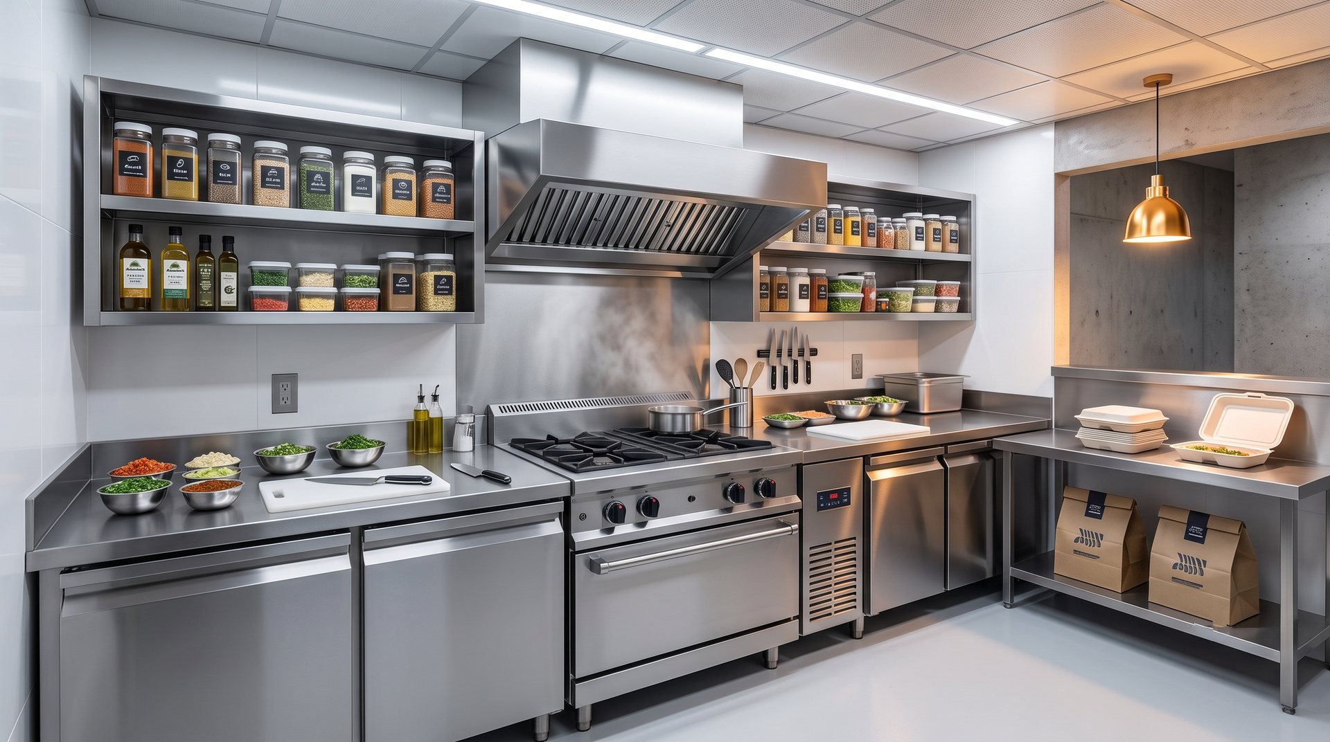 Cloud kitchen — compact layout with packing station