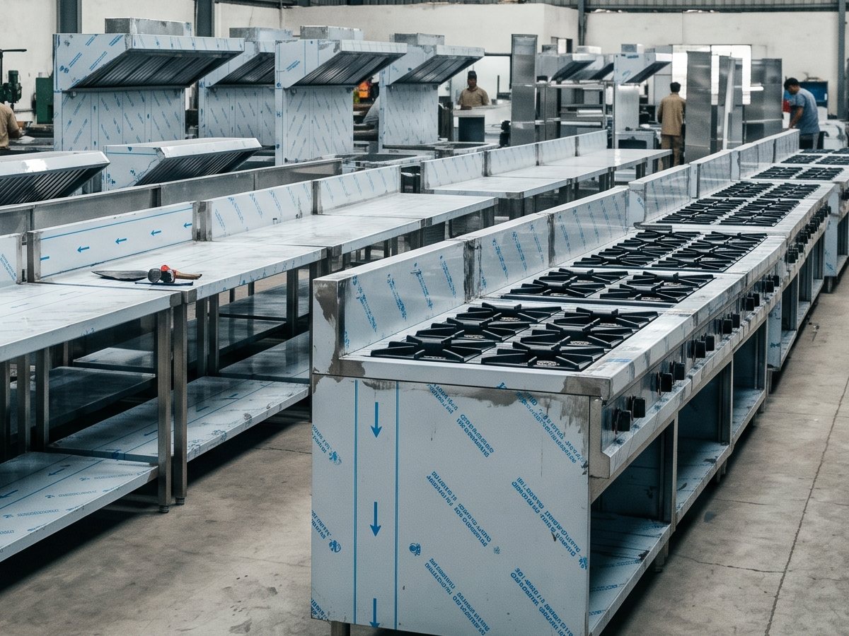 Commercial kitchen equipment under assembly at the Steel Chef India unit