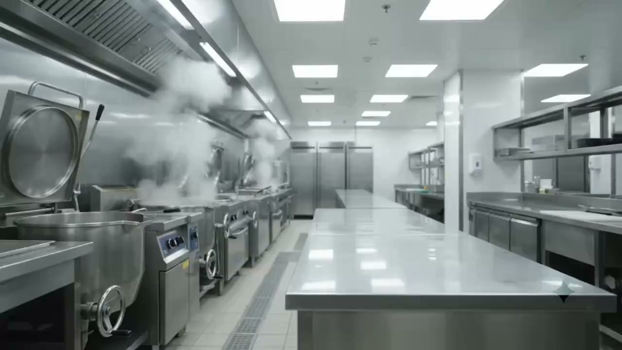 Banquet kitchen — tilting bulk cookers